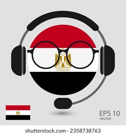 Vector flag of Egypt with headphones and glasses, vector illustration. 