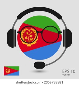 Vector flag of Eritrea with headphones and glasses, vector illustration. 