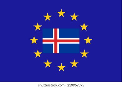 Vector flag of EU with Iceland