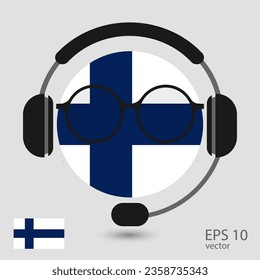 Vector flag of Finland with headphones and glasses, vector illustration. 
