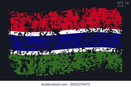 Bandera de Gambia. Ilustración vectorial con grietas y abrasiones.