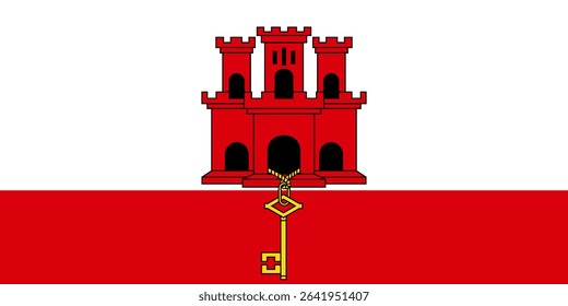 Vector flag of Gibraltar, a British Overseas Territories. Accurate dimensions and official colors. This file is suitable for digital editing and printing of any size.