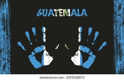 Vector flag of Guatemala in the form of peaceful palms with text and brush strokes on a black background.