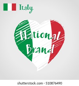 Vector flag heart of Italy, National Brand.
Italy flag in shape of heart, pencil strokes drawing.