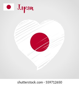 Vector flag heart of Japan. "Circle of the sun". Land of the Rising Sun.
Japan flag in shape of heart, pencil strokes drawing.