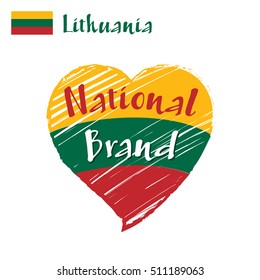 Vector flag heart of Lithuania, National Brand.
Lithuania flag in shape of heart, pencil strokes drawing.