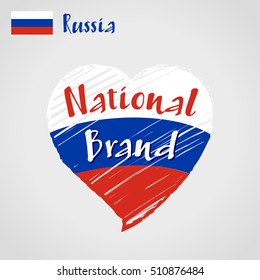 Vector flag heart of Russia, National Brand.
Russia flag in shape of heart, pencil strokes drawing.