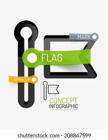 Vector flag icon infographic concept. Modern flat line art icon design with cloud tags on transparent stickers