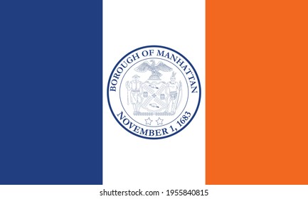 Vector Flag Illustration Of The New Yorker Borough Of The Manhattan