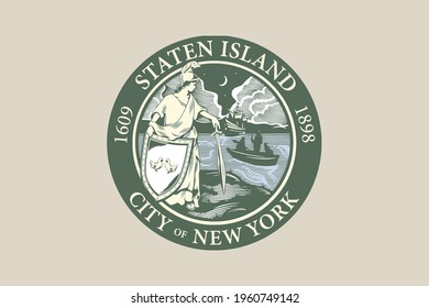 Vector Flag Illustration Of The New Yorker Borough Of The Staten Island