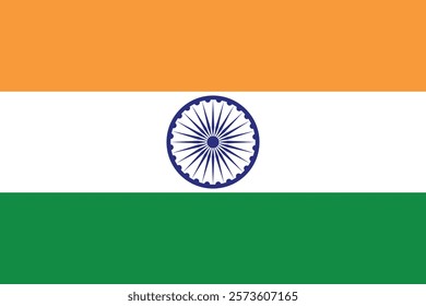 Vector flag of India. Flag of India. India's national flag sign symbol. 26 January republic day sign symbol. Flat design. Vector illustration.