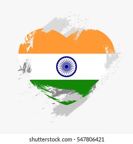 Vector flag of India isolated on the frayed, scratched heart