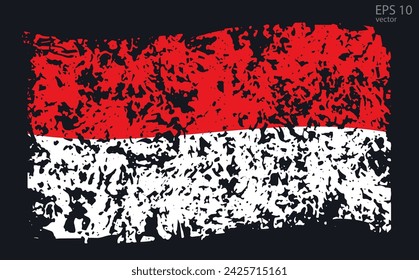 Vector flag of Indonesia. Vector illustration with cracks and abrasions.