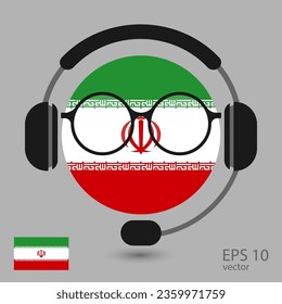 Vector flag of Iran with headphones and glasses, vector illustration. 