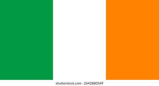 Vector flag of Ireland, a country in West Europe. Accurate dimensions and official colors. This file is suitable for digital editing and printing of any size.