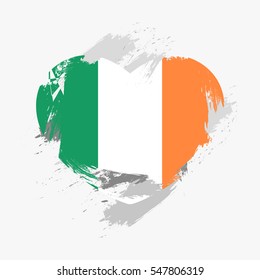 Vector flag of Ireland isolated on the frayed, scratched heart