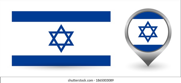 Vector flag Israel. Location point with flag Israel inside. Color symbol isolated on white background. 