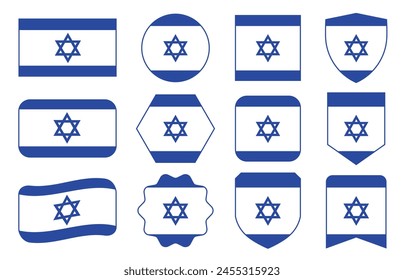 Vector Flag of Israel in modern abstract shapes, waving, badge, design template