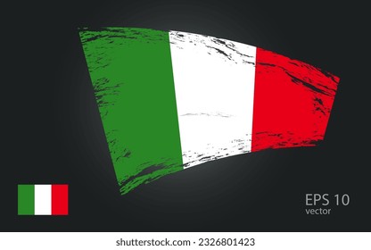 Vector flag of italy, illustration. Brush paint stroke trail view with flat vector flag.
