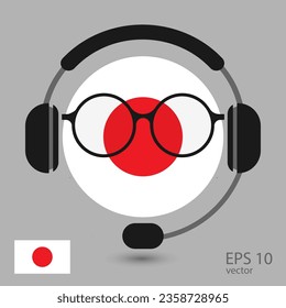 Vector flag of Japan with headphones and glasses, vector illustration. 