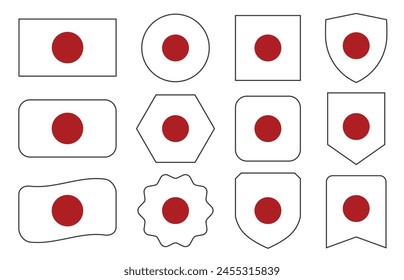 Vector Flag of Japan in modern abstract shapes, waving, badge, design template