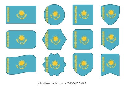 Vector Flag of Kazakhstan in modern abstract shapes, waving, badge, design template