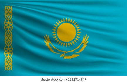 Vector flag of Kazakhstan waving closeup style background illustration.