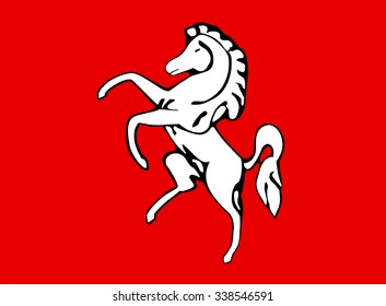 Vector flag of Kent County, England. United Kingdom. Prance horse silhouette Kent flag emblem banner patriotic national symbol. 
