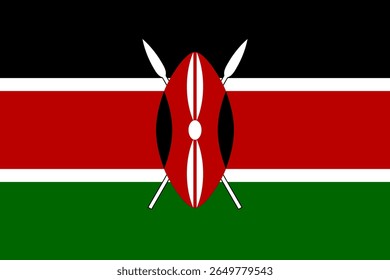 Bandeira vetorial do Quênia, um país na África Oriental. Dimensões precisas e cores oficiais. Este arquivo é adequado para edição e impressão digital de qualquer tamanho.