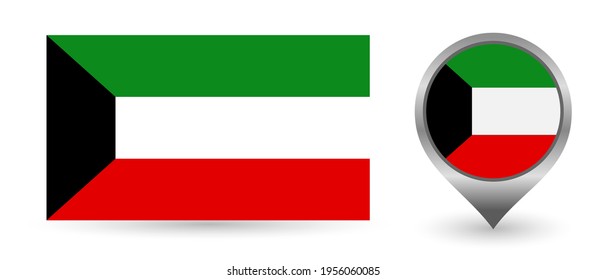 Vector flag Kuwait. Location point with flag Kuwait inside. Color symbol isolated on white background. 