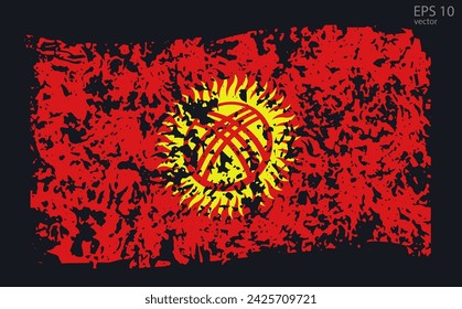 Vector flag of Kyrgyzstan. Vector illustration with cracks and abrasions.