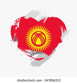 Vector flag of Kyrgyzstan isolated on the frayed, scratched heart
