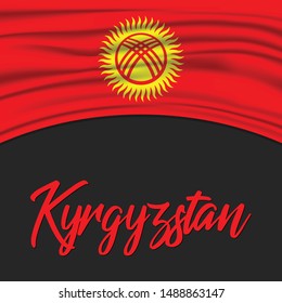 Vector Flag of Kyrgyzstan on dark background, illustration