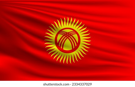 Vector flag of Kyrgyzstan waving closeup style background illustration.