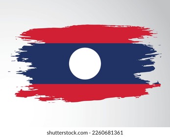 Vector flag of Laos drawn with a brush. Laos vector flag.