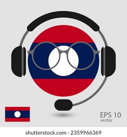 Bandera vectorial de Laos con auriculares y gafas, ilustración vectorial. 