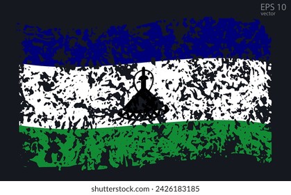 Vector flag of lesotho. Vector illustration with cracks and abrasions.
