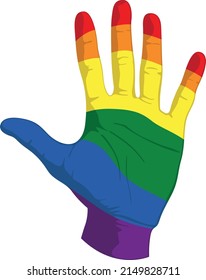 Vector flag or LGBT depicted on a human hand. Rainbow flag. A symbol of pride. Vector illustration.