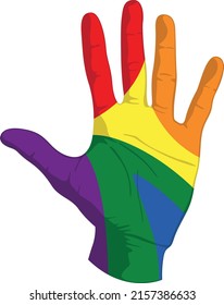 Vector flag or LGBT depicted on a human hand. Rainbow flag. A symbol of pride. Vector illustration.