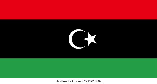 Vector flag of Libya. Accurate dimensions and official colors. Symbol of patriotism and freedom. This file is suitable for digital editing and printing of any size.