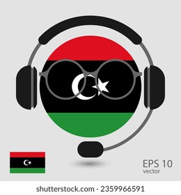 Vector flag of Libya with headphones and glasses, vector illustration. 