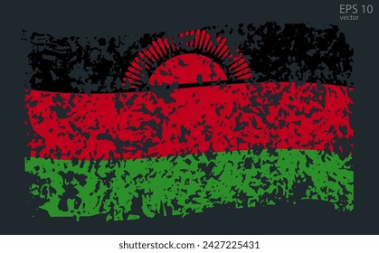 Bandera vectorial de Malawi. Ilustración vectorial con grietas y abrasiones.
