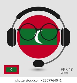 Vector flag of Maldives with headphones and glasses, vector illustration. 