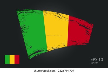 Vector flag of Mali, illustration. Brush paint stroke trail view with flat vector flag.
