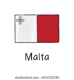Vector flag of Malta in hand-drawn sketch style. Perfect for EU-related education, banners, infographics, and cultural presentations