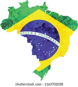 Vector Flag Map of BRAZIL country on white background in watercolor texture.