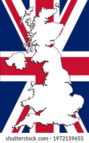 Vector flag map country The United Kingdom isolated on background. The Great Britain template, report, infographic, backdrop. Europe England nation pattern or silhouette sign concept. UK islands.