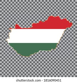 vector flag map of Hungary with gold frame isolated on white background