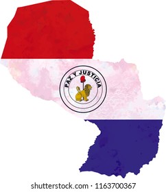Vector Flag Map of Paraguay country on white background in watercolor texture.
