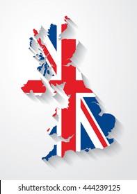 Vector flag map of the UK (United Kingdom) with cast shadow effect